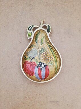 Vintage Brass and Enamel Trinket Dishes-Enameled Brass Pear Brass//lay
